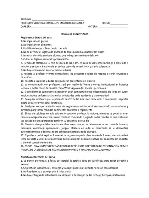 Reglas De Convivencia Versión Alumnos Pdf Salón De Clases