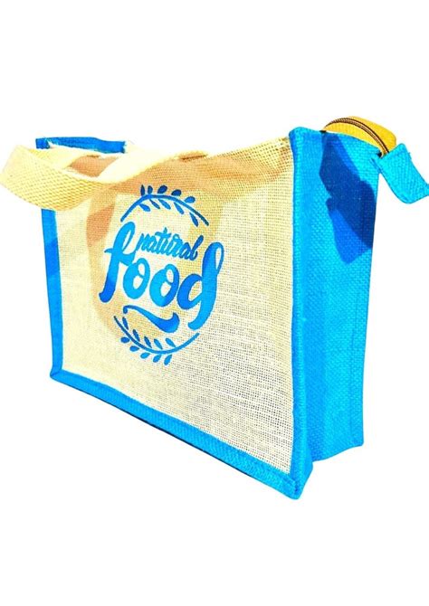 White Sky Blue Jute Lunch Box Bag Size Dimension 10 X 12 X 4 At Rs