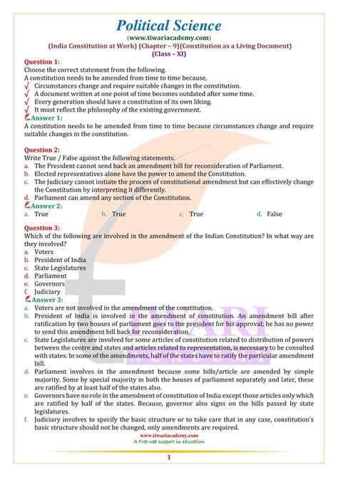 NCERT Solutions For Class 11 Political Science Chapter 9 Constitution