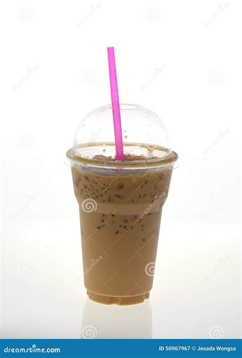 Iced Coffee With Straw In Plastic Cup On White Backgroundcold Coffee To Go Stock Image Image