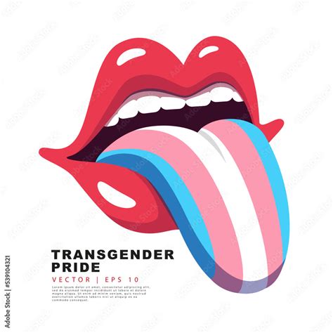 Red Lips With A Protruding Tongue Painted In The Colors Of The Transgender Pride Flag A