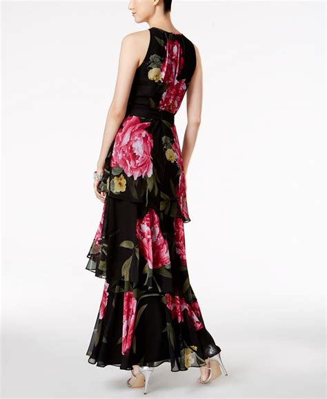 Tahari Asl Floral Print Tiered Gown Macys