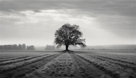 Premium AI Image Tranquil Winter Landscape Tree Meadow Snow Horizon