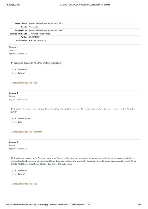 Examen Complexivo Escrito Revisi N Del Intento Comenzado El Jueves