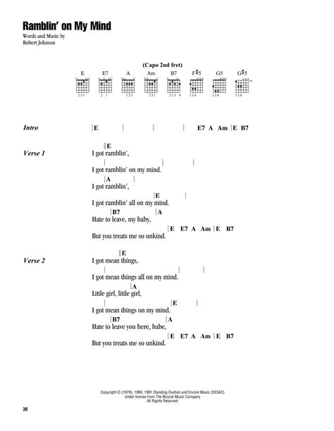 Ramblin' On My Mind by Robert Johnson - Guitar Chords/Lyrics - Guitar ...