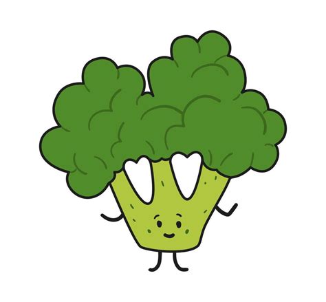 Funny Broccoli Doodle Kawaii Character Illustration With Outline