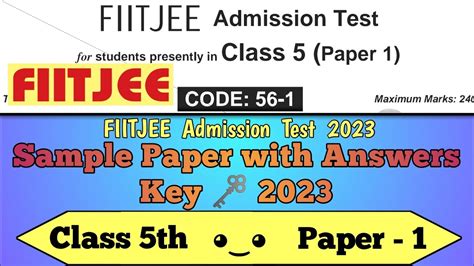 Fiitjee Admission Test 2023 Sample Paper 1 Class 5th Answer Key Youtube