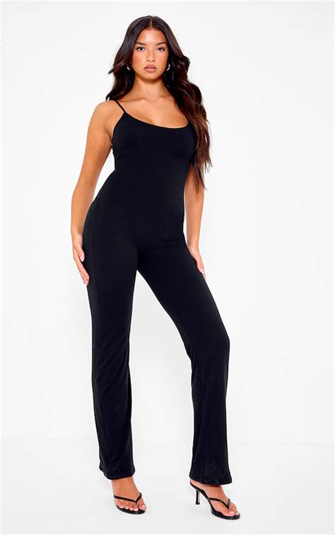 Black Double Layer Contour Strappy Scoop Back Jumpsuit Jumpsuits And Rompers Prettylittlething Usa