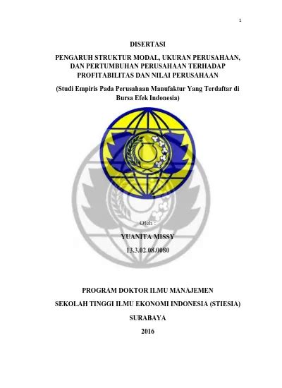 Disertasi Pengaruh Struktur Modal Ukuran Perusahaan Dan Pertumbuhan