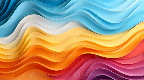 Colorful Paper Waves On White Background Abstract Papercut Design Ai