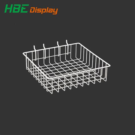 Coated Hanging Wire Mesh Storage Baskets For Pegboard Gridwall Slatwall