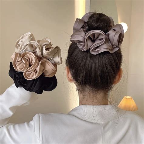 Oversized Satin Scrunchies Hair Ties Women Luxury Vintage Large Elastic