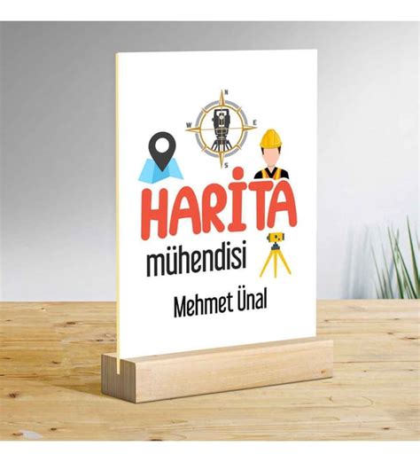 Dafhi Kişiye Özel Meslek Harita Mühendisi Masaüstü Ahşap Plak