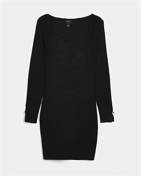 Black Long Sleeve Mini Bodycon Dress River Island