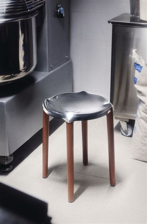 Alessi Poêle Stool Brown Beech Mirror Polished Steel Finnish