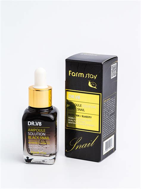 FarmStay DR V8 Ampoule Solution Black Snail Ампульная сыворотка с