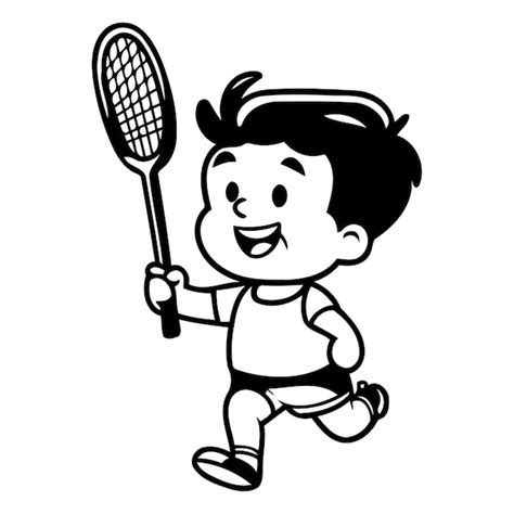 Illustration Vectorielle D Un Gar On Jouant Au Badminton Dans Le Style