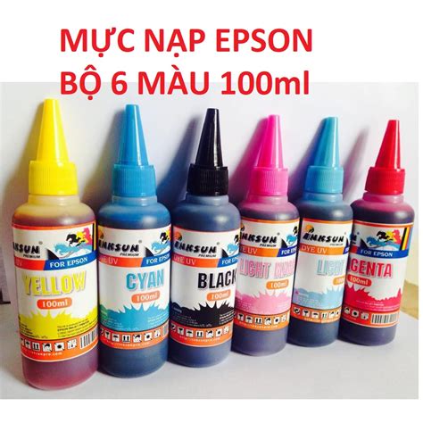 Bộ 6 Chai Mực Bơm Cho Máy In Phun Epson Màu Chuẩn Bảo Vệ Đầu Phun Mực Nước Nạp Đổ Cho Máy In