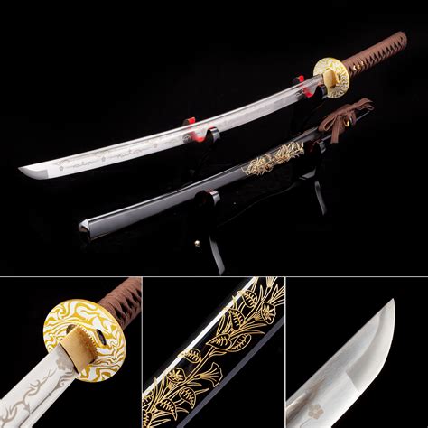 Handmade High Manganese Steel Real Japanese Katana Samurai Swords With Flower Scabbard Truekatana