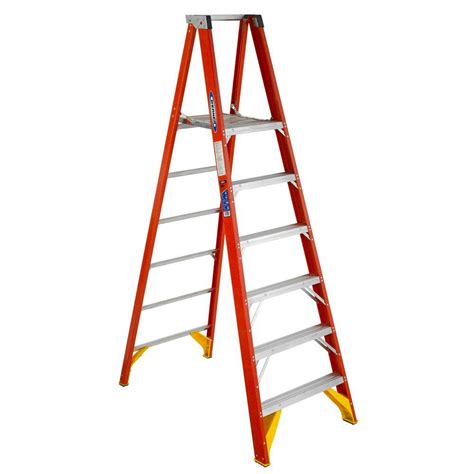 Werner 12 ft. Reach Fiberglass Platform Step Ladder 300 lb. Load ...