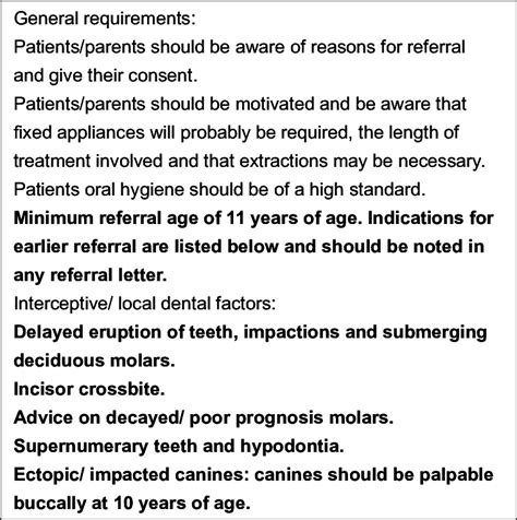 Summary Of Guidance For Orthodontic Referrals Download Scientific Diagram