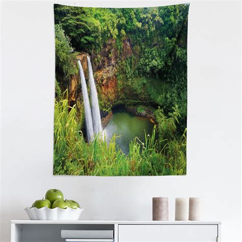 Landscape Tapestry Majestic Twin Wailua Waterfalls Kauai Hawai