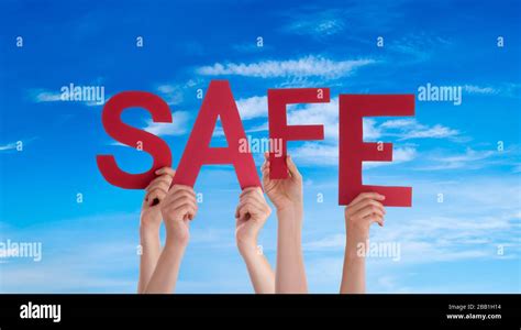 People Hands Holding Word Safe Blue Sky Stock Photo Alamy