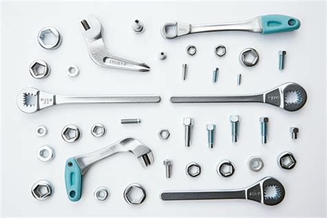 Different Types Of Wrenches And Fixings On A White Background Diy