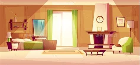 Vector Cartoon Illustration Of A Bedroom Interior Living Room