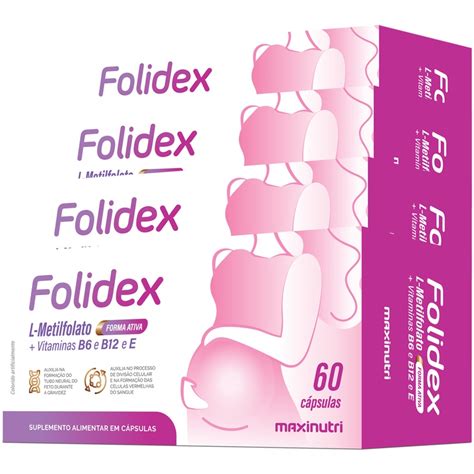 Kit 4 Folidex L Metilfolato Vitaminas B6 B12 e E 60 Cápsulas