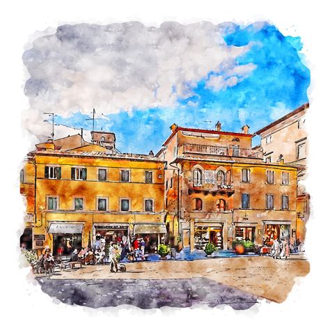 Cortona Tuscany Italy Watercolor sketch hand drawn illustration 12961726 Vector Art at Vecteezy