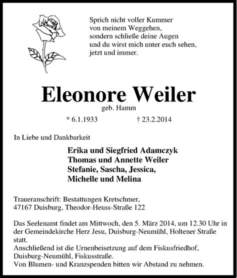 Traueranzeigen Von Eleonore Weiler Trauer In NRW De