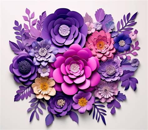 Premium Ai Image Purple And Pink Paper Flowers Arranged In A Circle On A White Surface