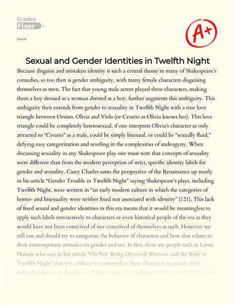 Sexual And Gender Identities In Twelfth Night Essay Example 1513 Words