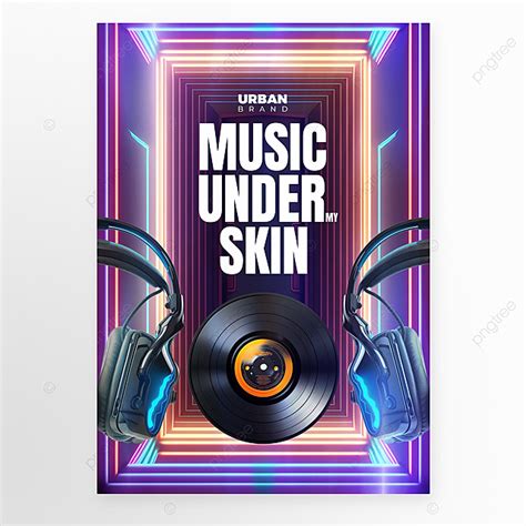 Record Headphones Neon Light Effect Border Music Party Carnival Poster