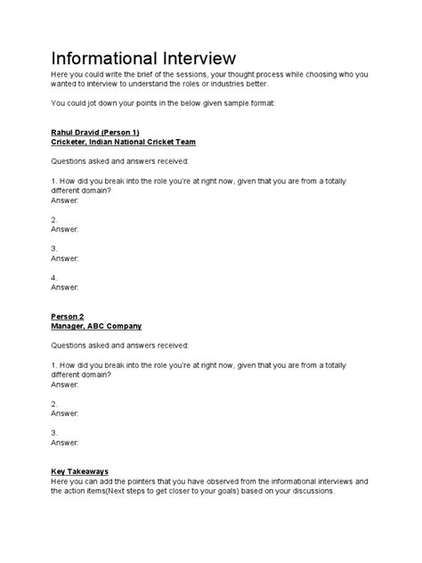 Informational Interview Template Pdf