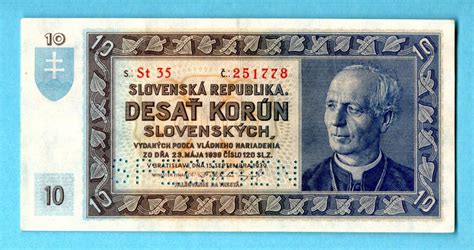 10 KORÚN SLOVENSKÝH 1939 SERIE S PERF DOLNY SPECIMEN VZÁCNA TOP