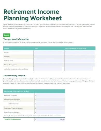 Retirement Income Planning Worksheet