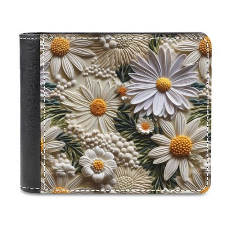 Leather Wallets For Men Daisy Floral Embroidery12 Bifold Fathers Day