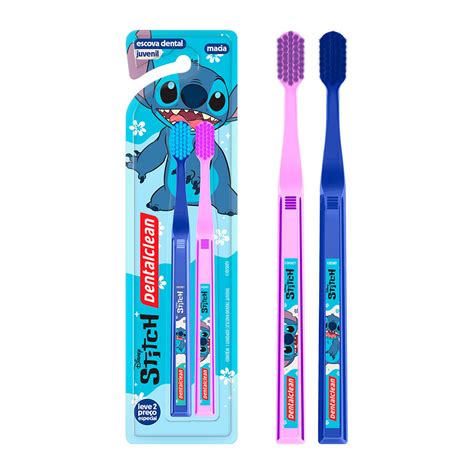 Pack 2 Escovas De Dente Cerdas Macia Lilo E Stitch Juvenil Azul Rosa