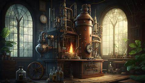 Premium Photo Steampunk Lab Old Science Laboratory With Steam Engines Ai