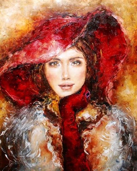 Red Hat Woman Painting Female Art Painting People