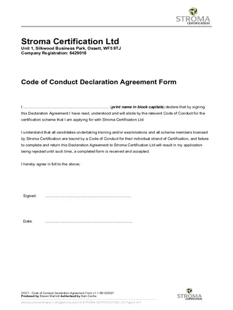 Ccd Code Of Conduct Declaration Agreement Form V Dotx Fill Out