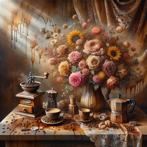 Coffee Painting: Blooming Flowers Artwork with Espresso Aroma | AI Art ...