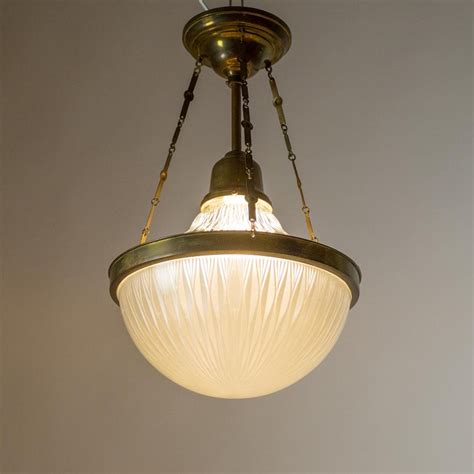 Art Deco Ceiling Light, Brass and Holophane Glass, circa 1920 For Sale at 1stdibs