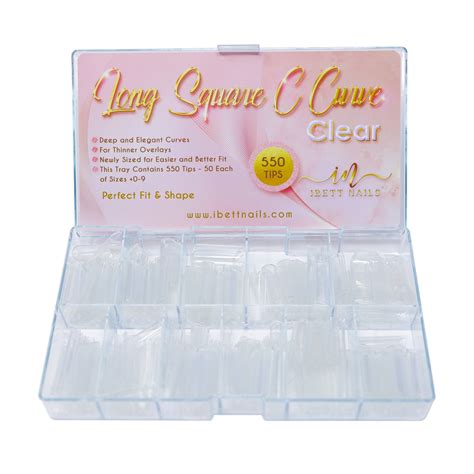 Ibett Nails - 550 Professional Nail Tips Clear Long Square 11 sizes on box