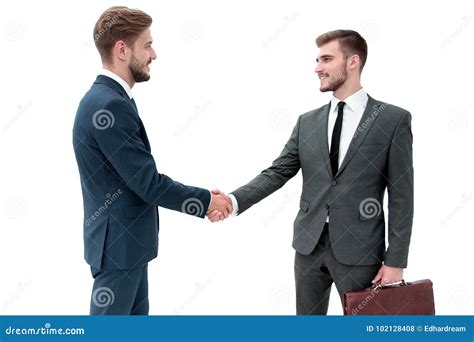 Two Businessmen Making Agreement Their Colleagues Standing Near Stock