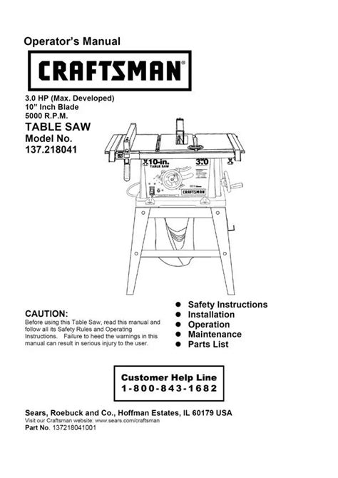 Craftsman 10 Table Saw Parts List