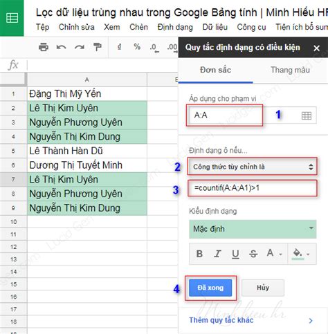 Lọc dữ liệu trùng lặp trong Google Sheets