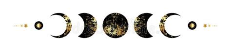 Moon Phases Border Frame In Black And Gold Foil Texture Wicca Banner